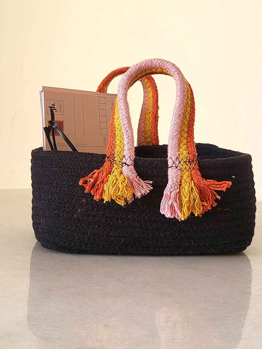 

JASMEY HOMES Black Braided Boho Storage Basket