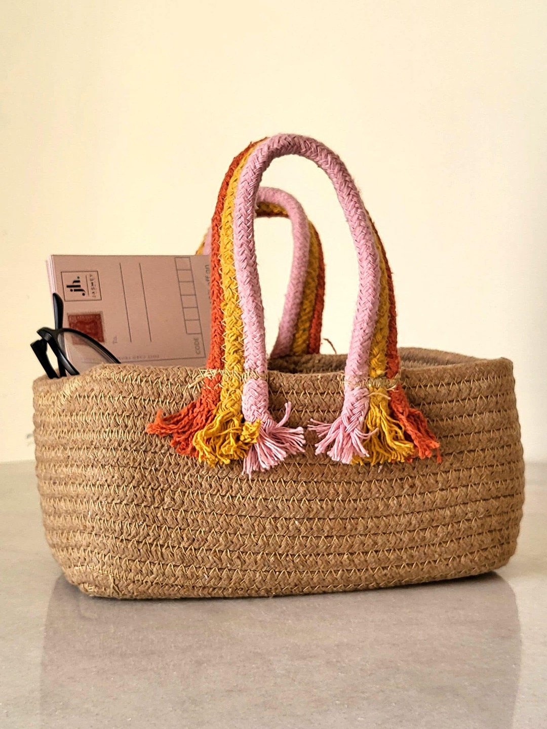 

JASMEY HOMES Beige Braided Boho Storage Basket