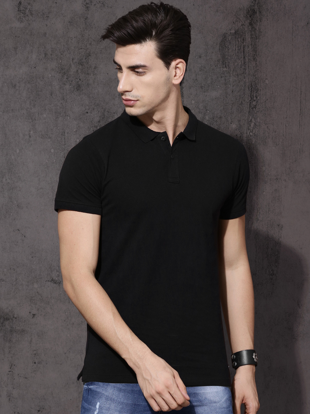 

Roadster Men Black Solid Polo Pure Cotton T-shirt