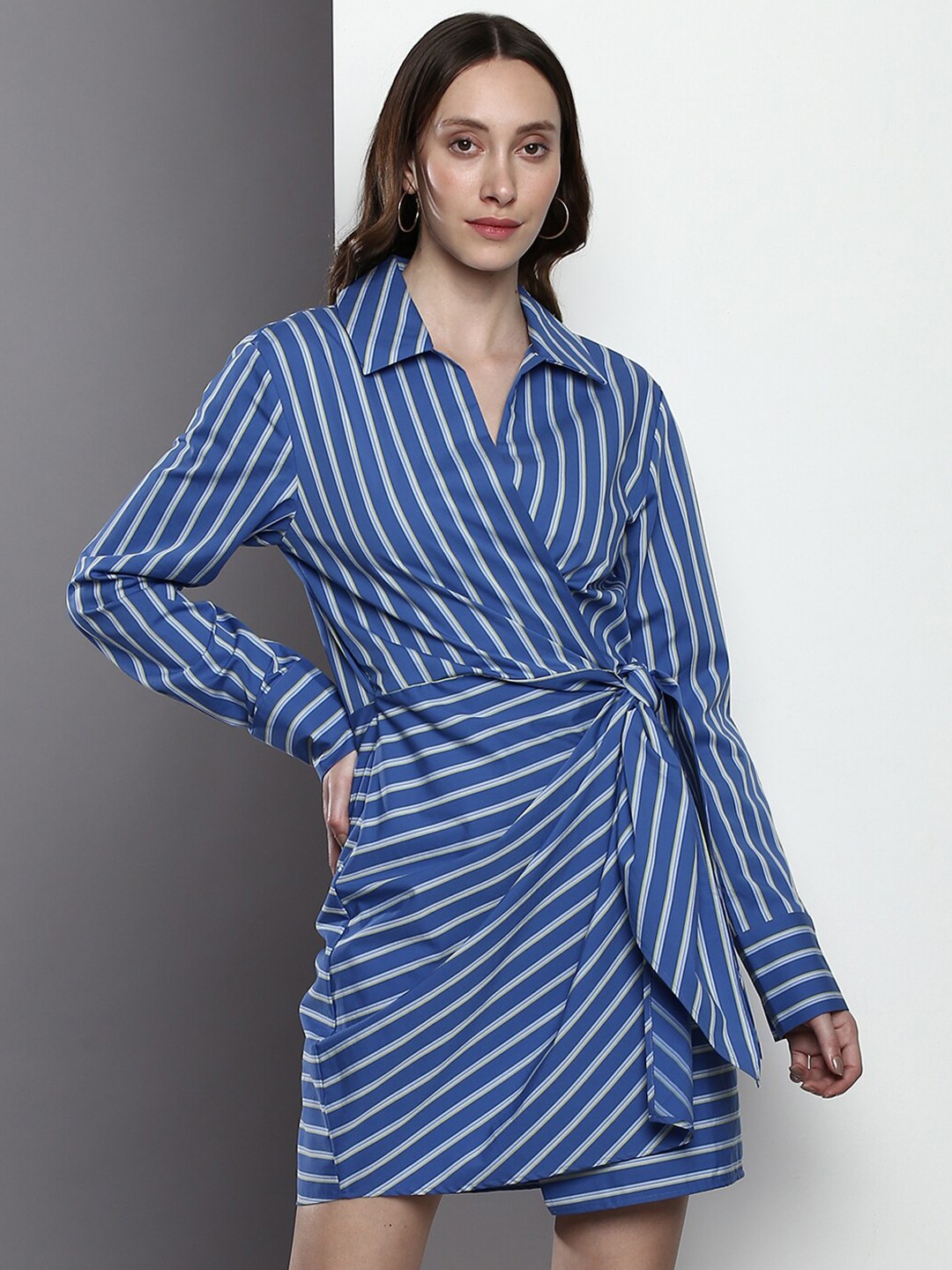 

Tommy Hilfiger Shirt Collar Striped Dress, Blue