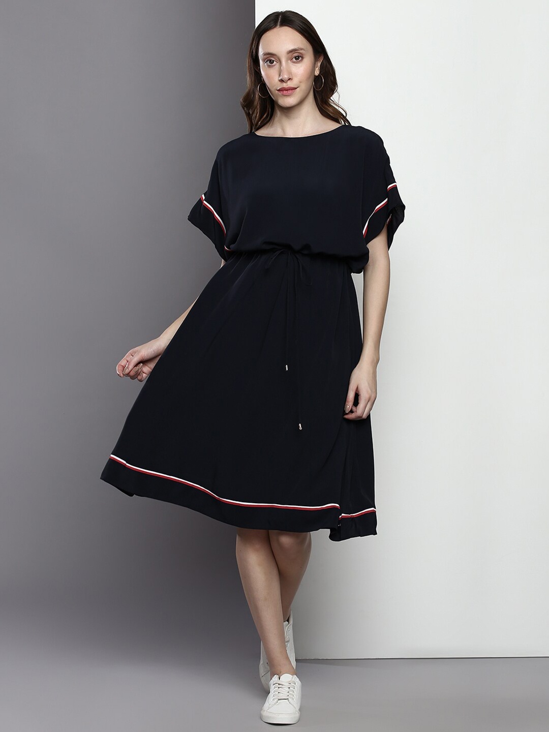 

Tommy Hilfiger Boat Neck Extented Sleeve Fit and Flare Dress, Blue