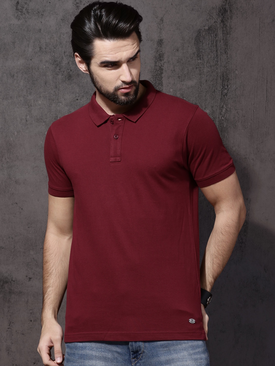 

Roadster Men Maroon Solid Polo Pure Cotton T-shirt