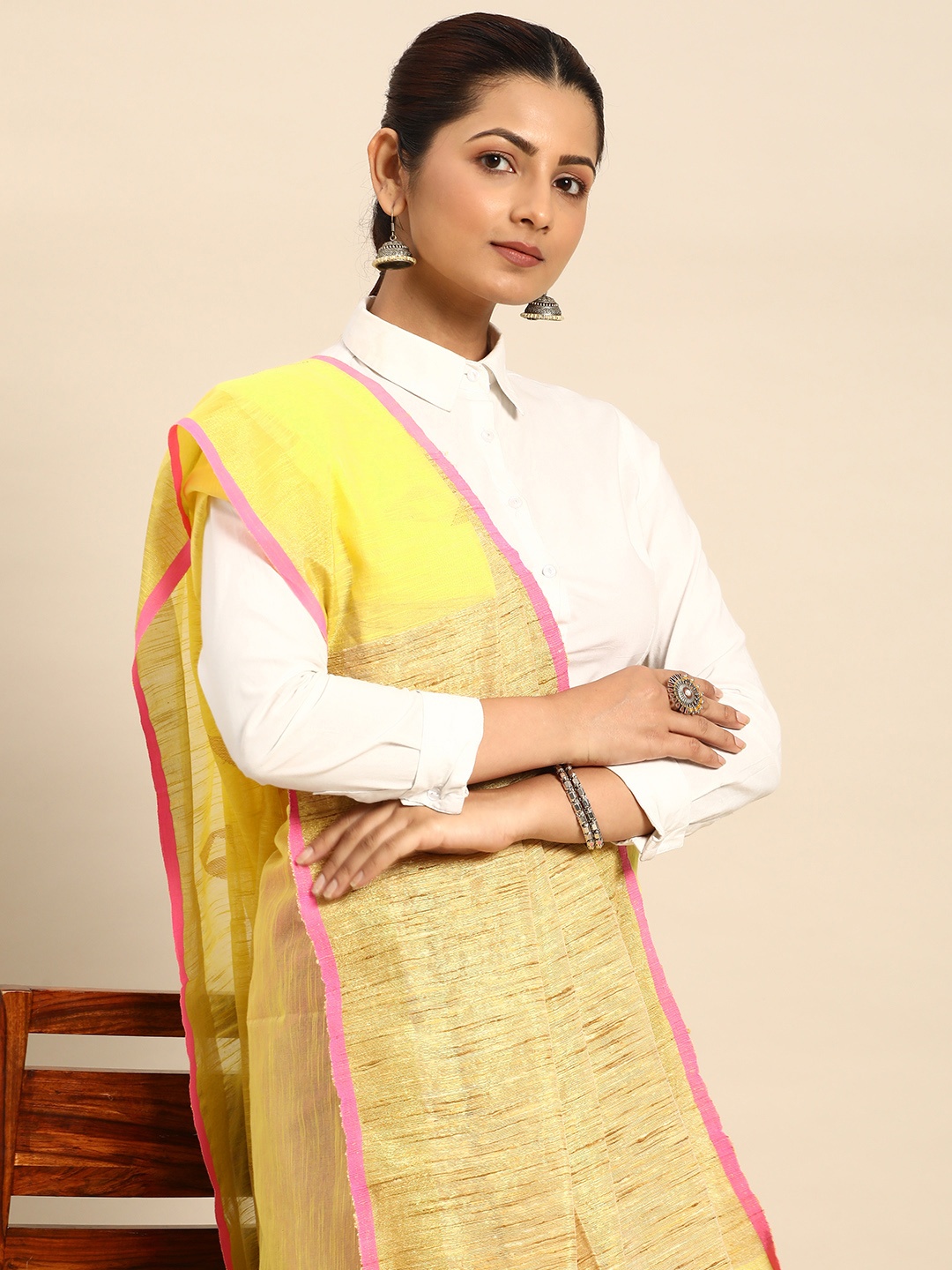 

Taavi Woven Design Jamdani Saree, Yellow