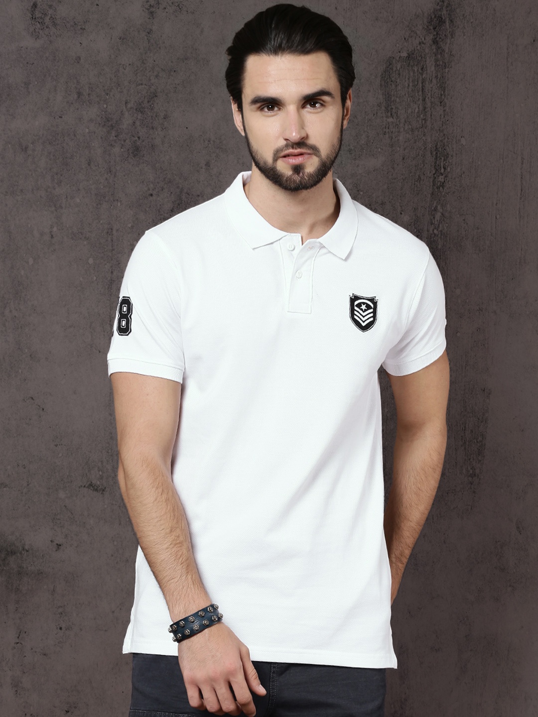 

Roadster Men White Solid Polo Collar T-shirt