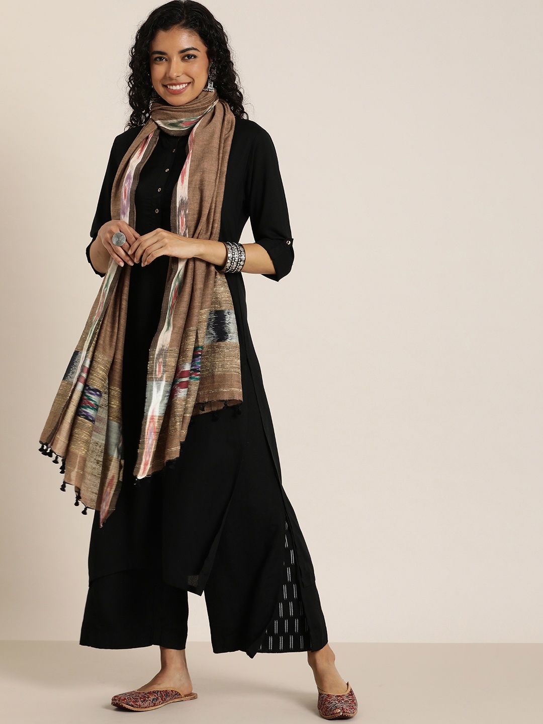 

Taavi Woven Design Cotton Dupatta, Brown