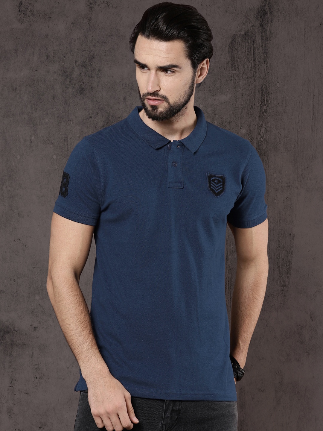 

Roadster Men Blue Solid Polo Collar Pure Cotton T-shirt