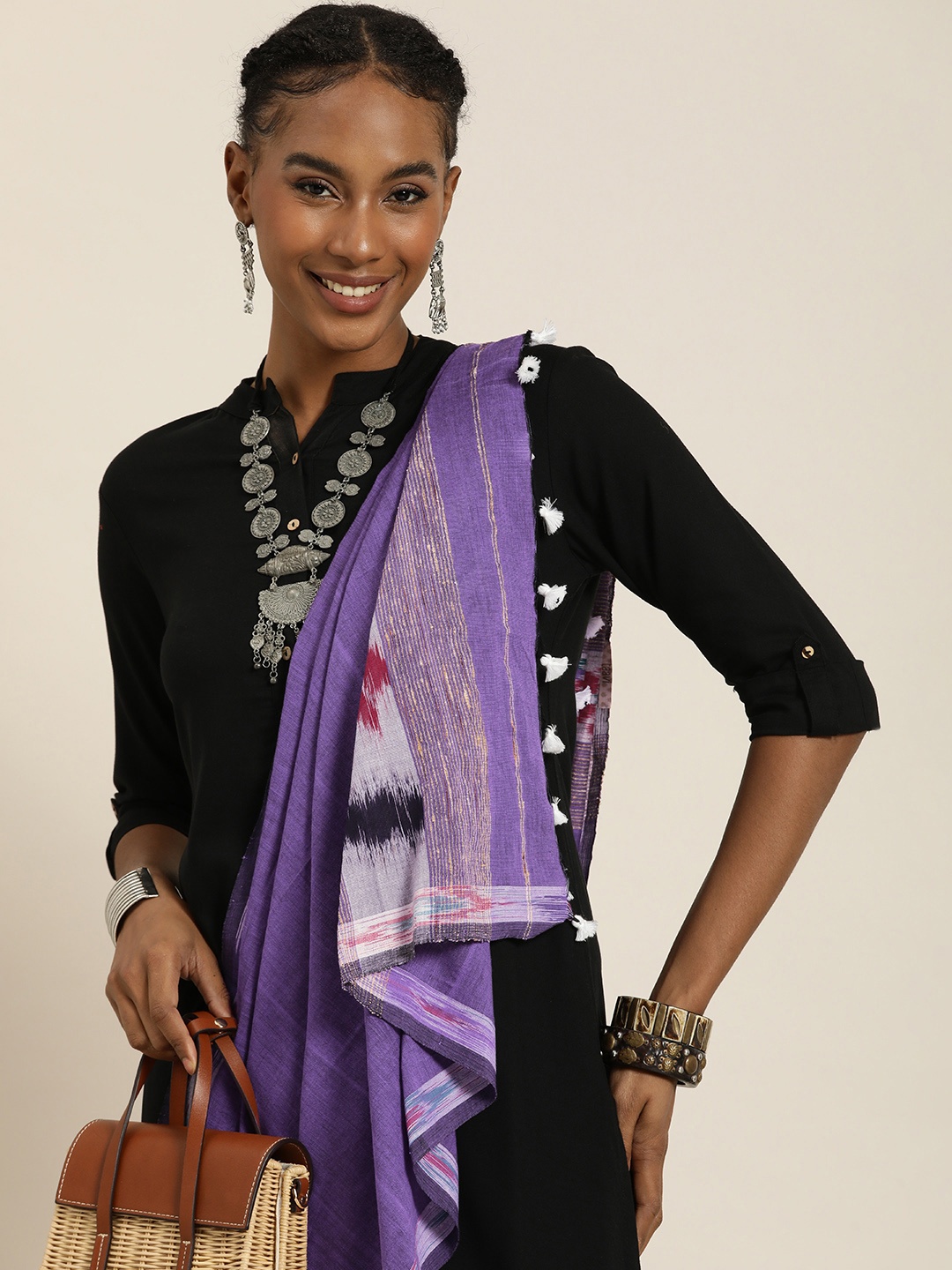 

Taavi Women Ethnic Motifs Woven Design Dupatta, Purple