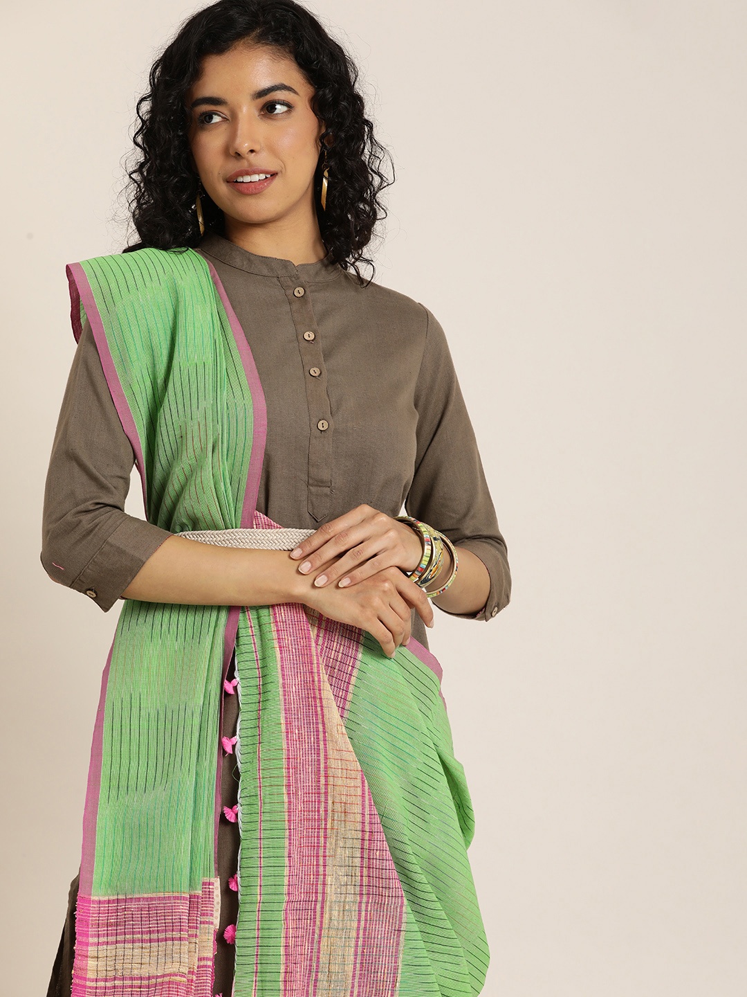 

Taavi Striped Cotton Ikat Dupatta, Green