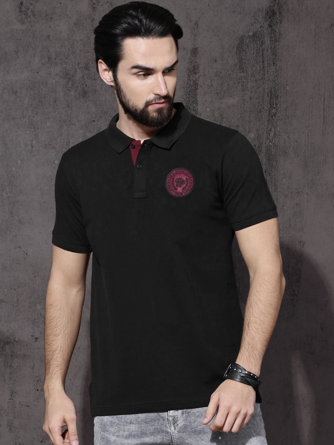 

Roadster Men Black Solid Polo Collar Pure Cotton T-shirt