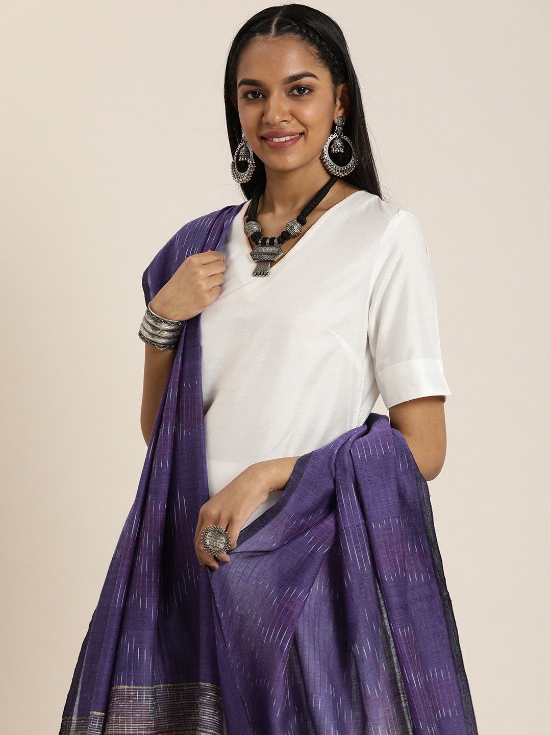 

Taavi Woven Design Cotton Ikat Dupatta, Purple