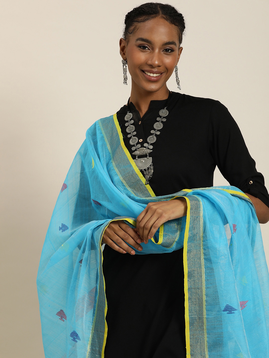 

Taavi Ethnic Motifs Woven Design Dupatta, Blue