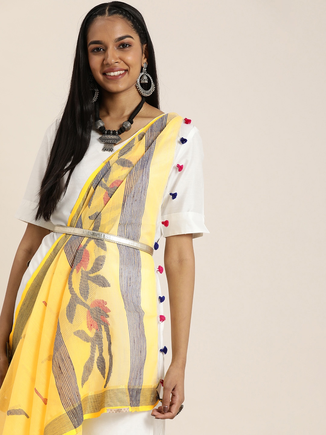 

Taavi Woven Design Jamdani Dupatta, Yellow