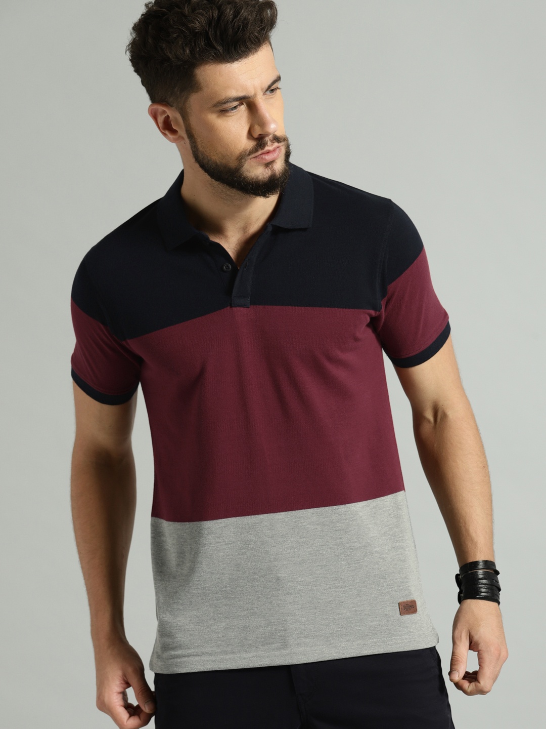 

Roadster Men Navy Blue Colourblocked Polo Collar Pure Cotton T-shirt