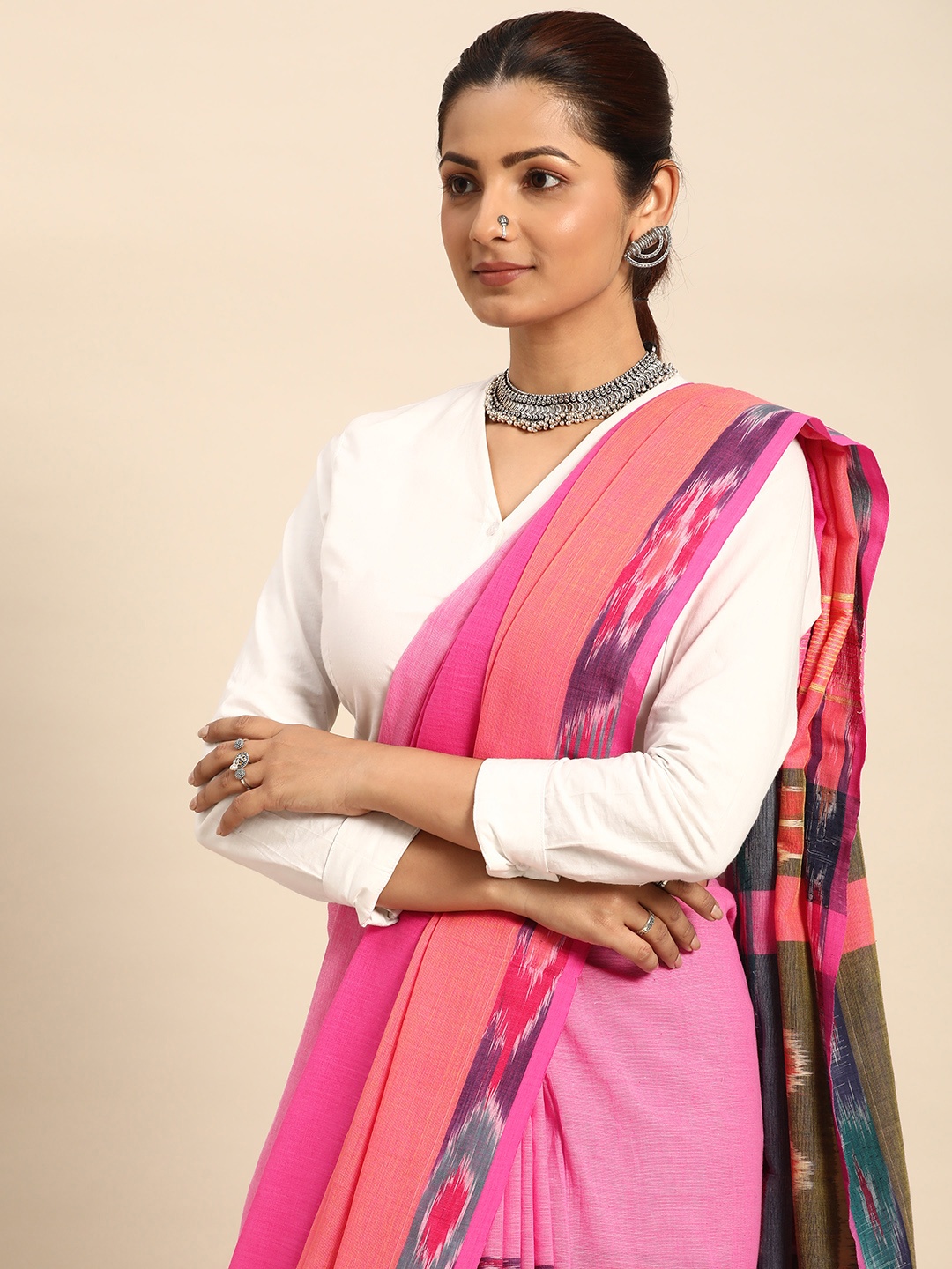 

Taavi Woven Design Pure Cotton Jamdani Saree, Pink