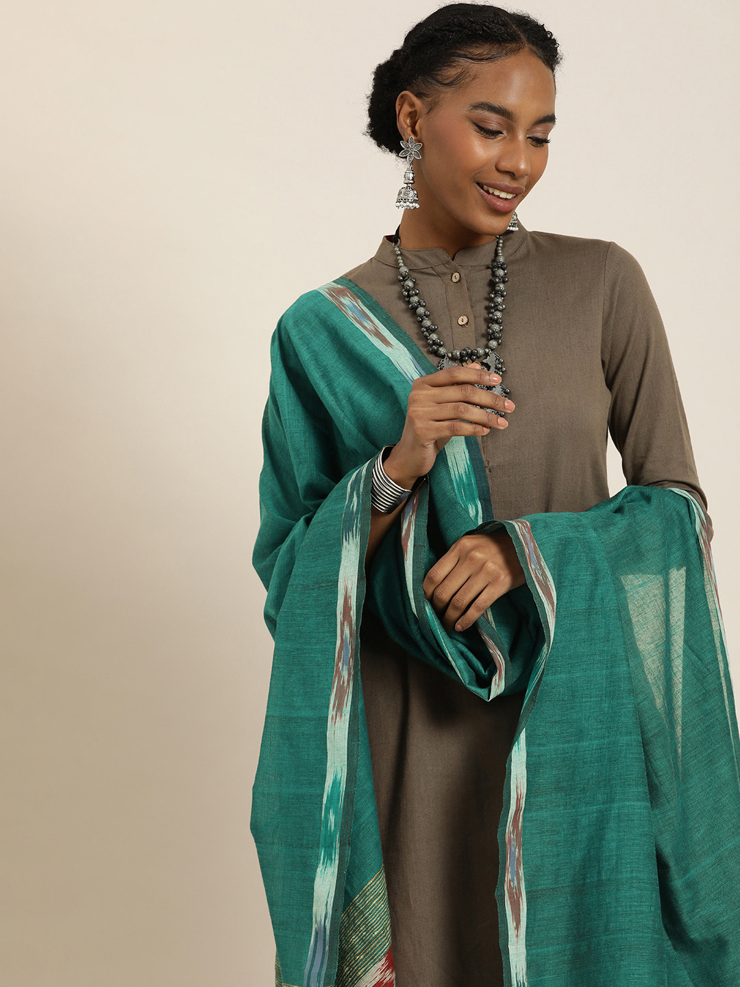 

Taavi Ethnic Motifs Woven Design Dupatta, Teal