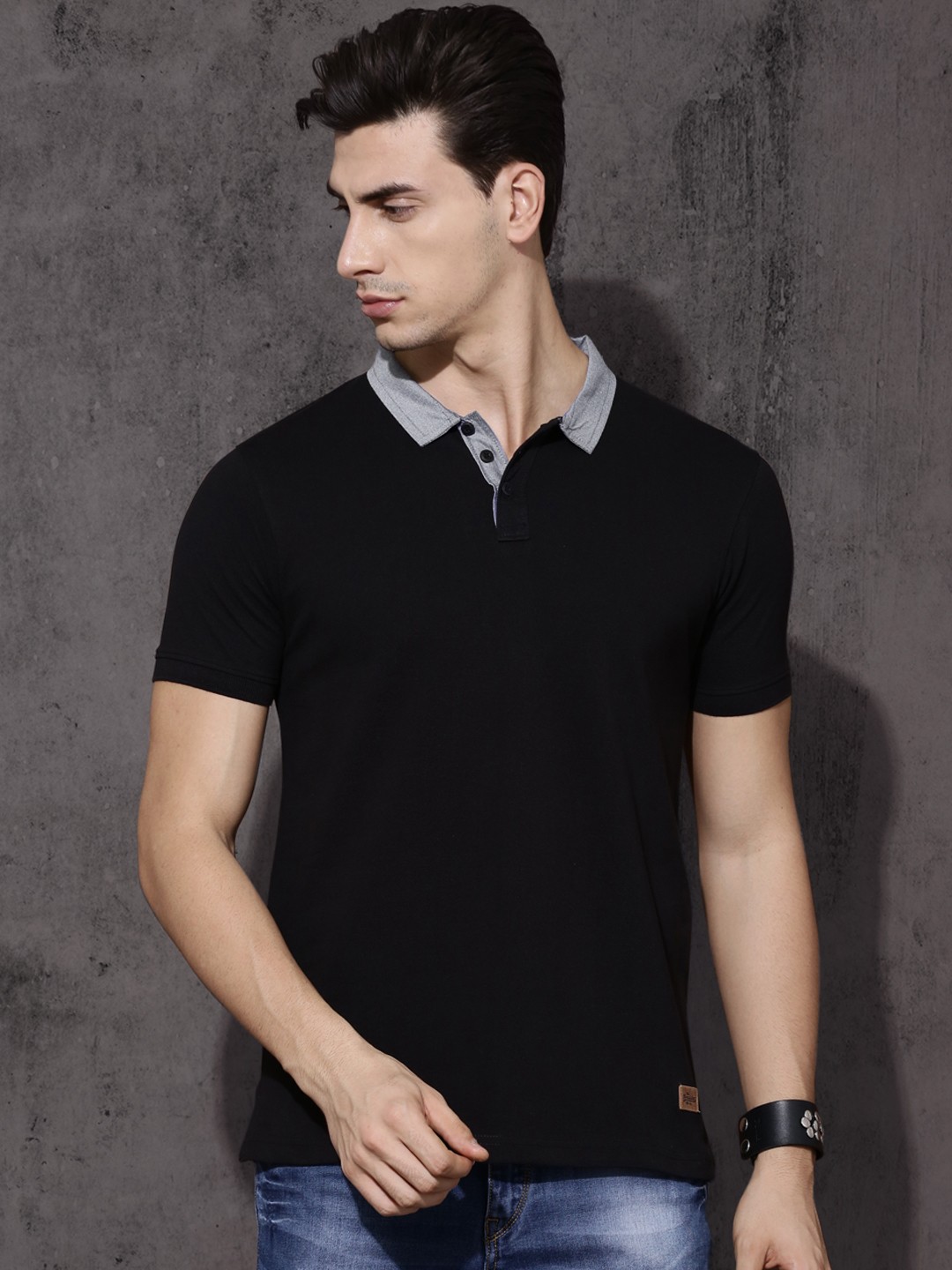 

Roadster Men Black Solid Polo Collar Pure Cotton T-shirt