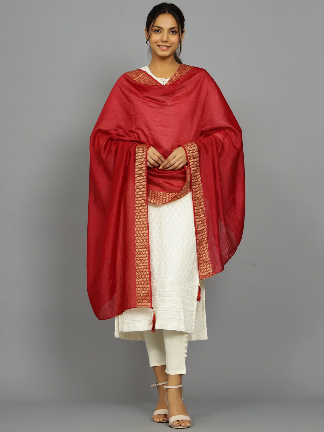 

HANDICRAFT PALACE Chanderi Cotton Dupatta with Zari, Maroon