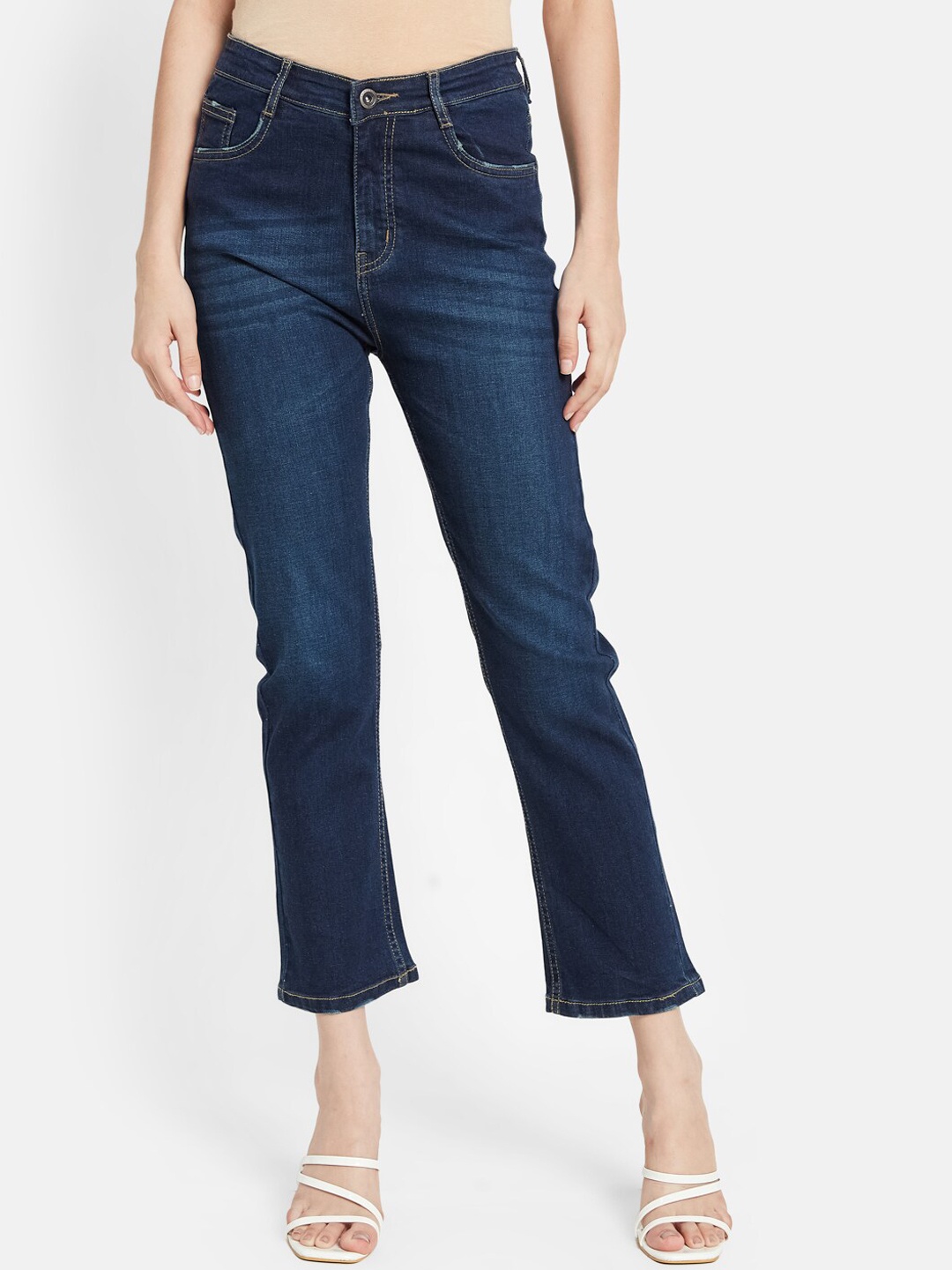 

METTLE Women Mid-Rise Stretchable Cotton Jeans, Blue