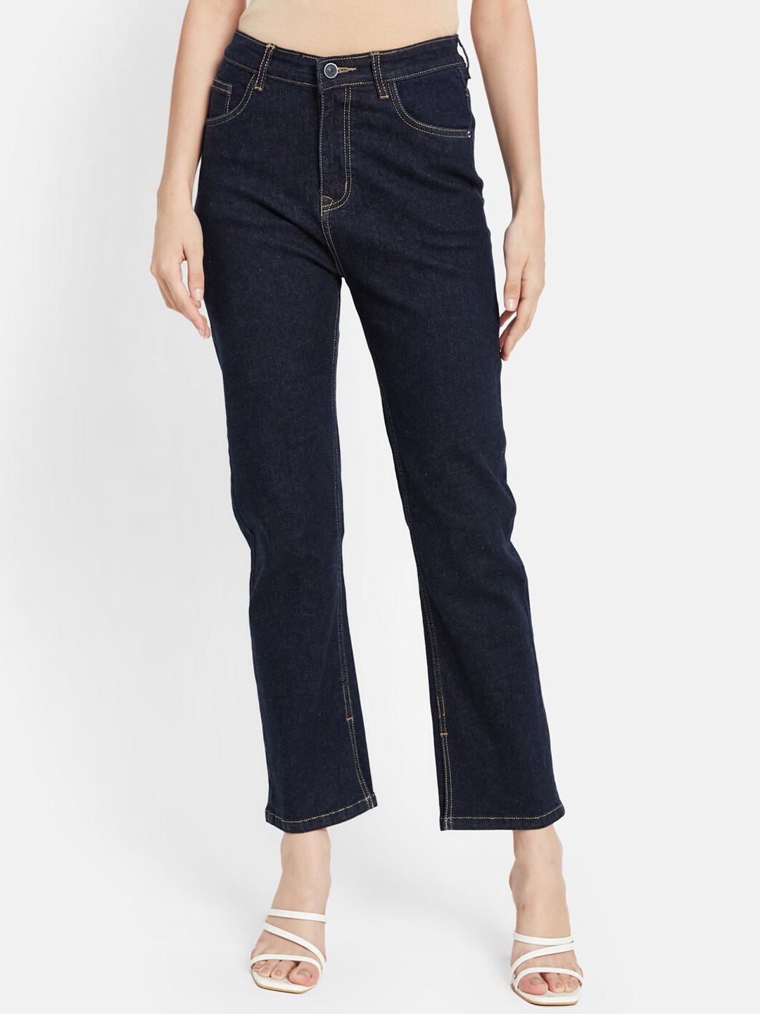 

METTLE Women Mid-Rise Stretchable Cotton Jeans, Navy blue