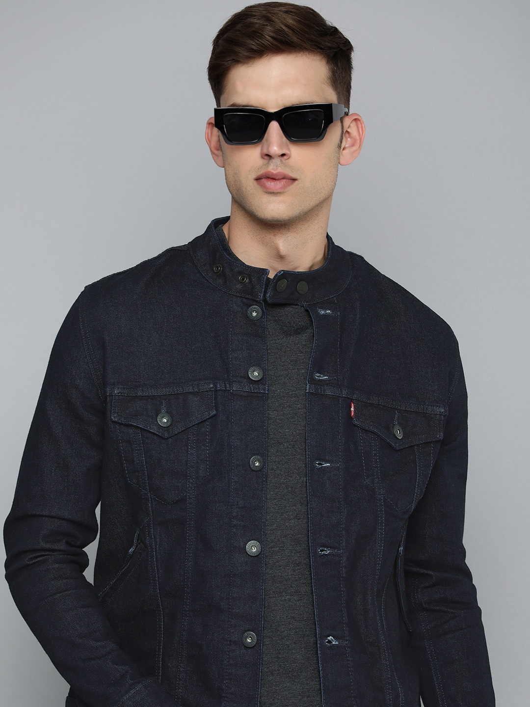 

Levis Mandarin Collar Long Sleeves Denim Jacket, Navy blue