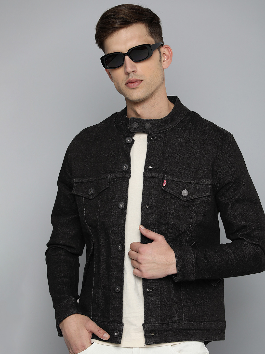 

Levis Mandarin Collar Long Sleeves Denim Jacket, Black