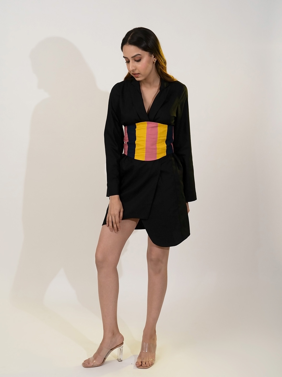 

POPPI Colorblocked Corset Blazer Dress, Black