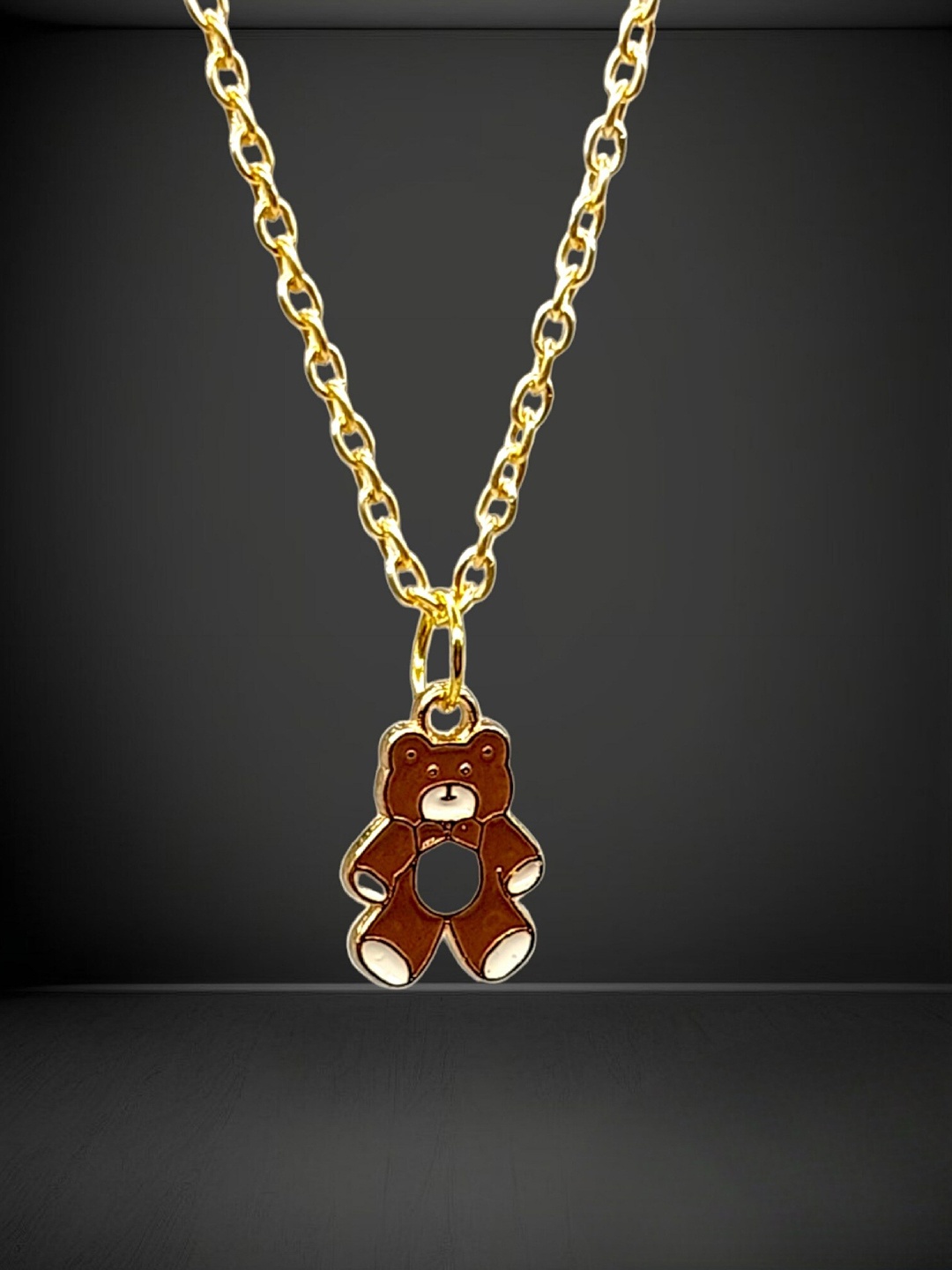 

DIAN Gold-Plated Enamelled Teddy Shaped Pendant With Chain, Brown