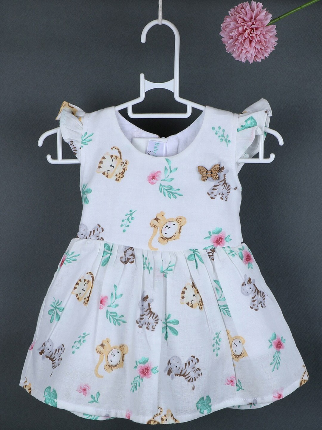 

Baby Moo Girls Floral Print Fit & Flare Cotton Dress, White
