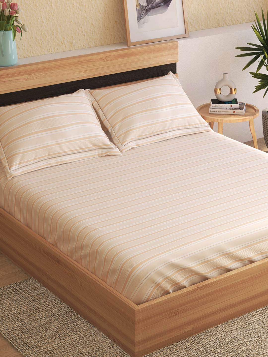 

Home Centre Grandeur Beige 300 TC Cotton King Bedsheet With 2 Pillow Covers