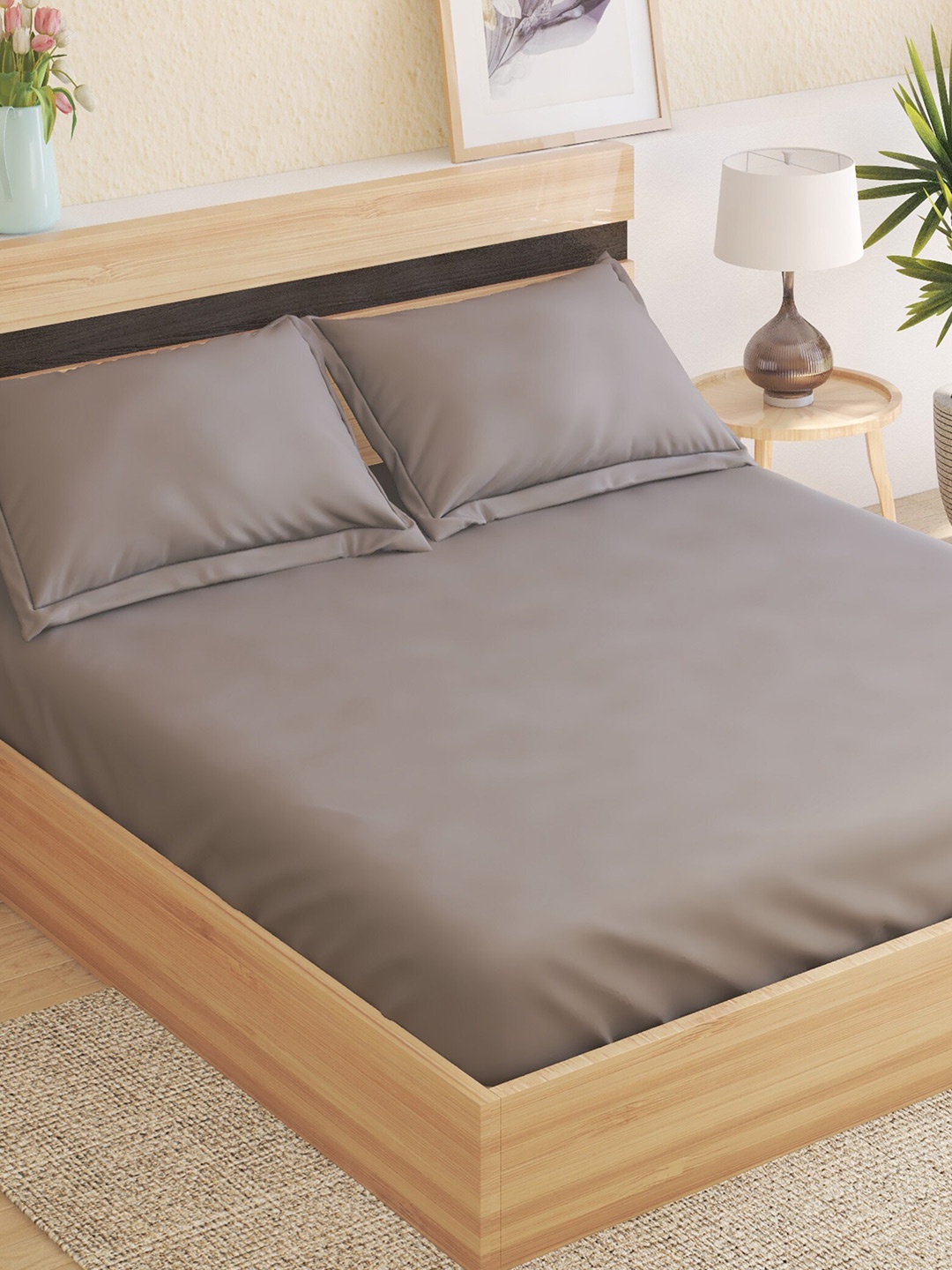 

Home Centre Colour Refresh Grey 144 TC Fitted Cotton King Bedsheet & 2 Pillow Covers