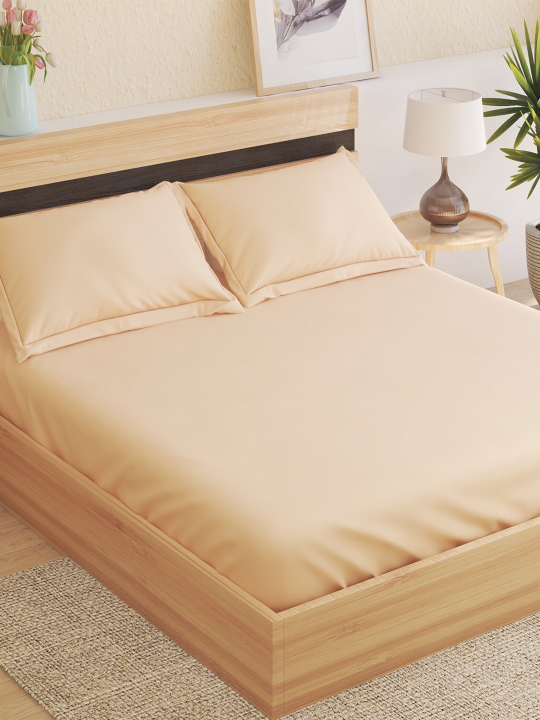 

Home Centre Colour Refresh Coral 144 TC Cotton Fitted King Bedsheet With 2 Pillow Covers