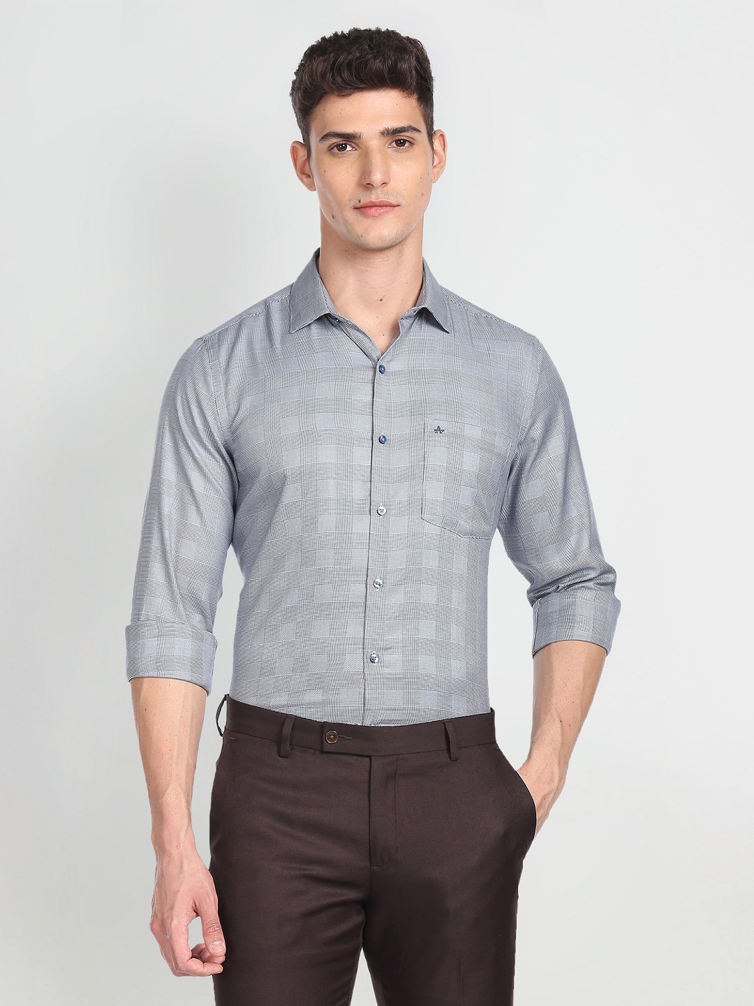 

Arrow Men Auto Press Houndstooth Formal Shirt, Blue