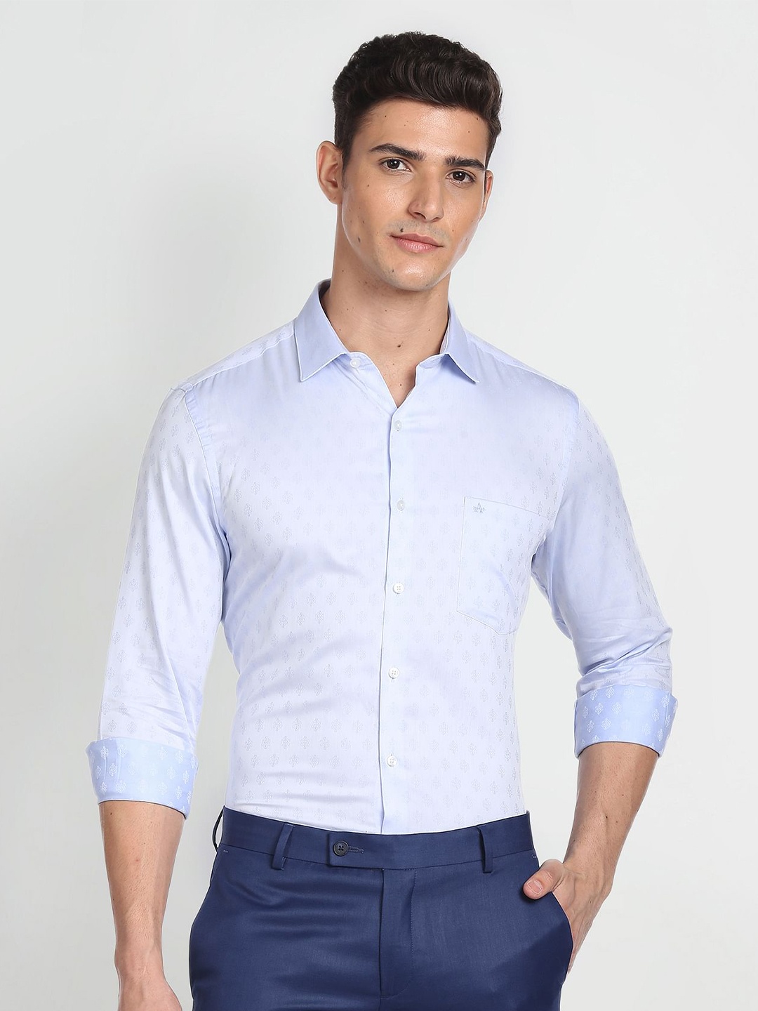 

Arrow Self Design Pure Cotton Formal Shirt, Blue