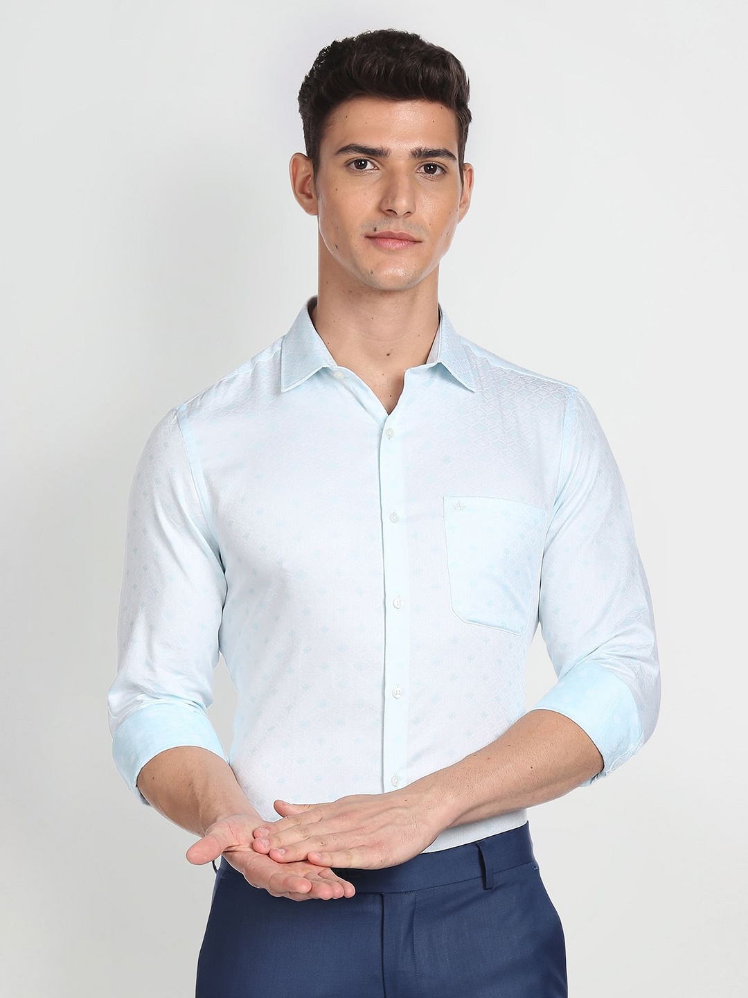 

Arrow Self Design Pure Cotton Formal Shirt, Blue