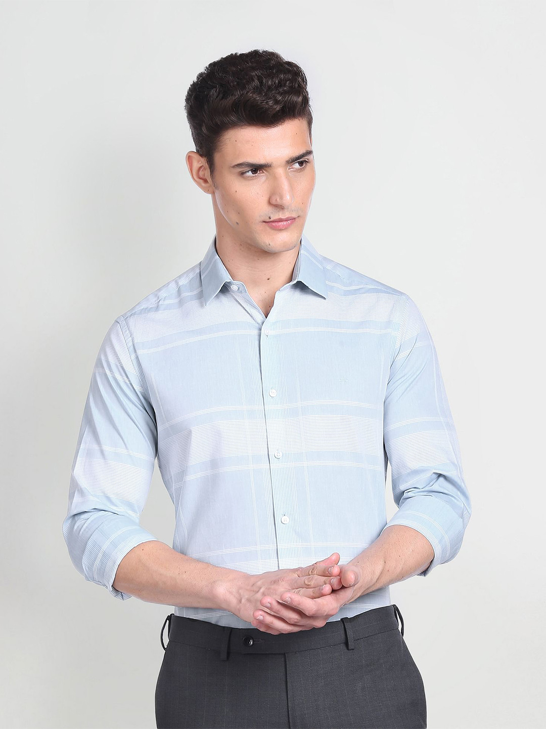 

Arrow Slim Fit Checked Pure Cotton Formal Shirt, Blue
