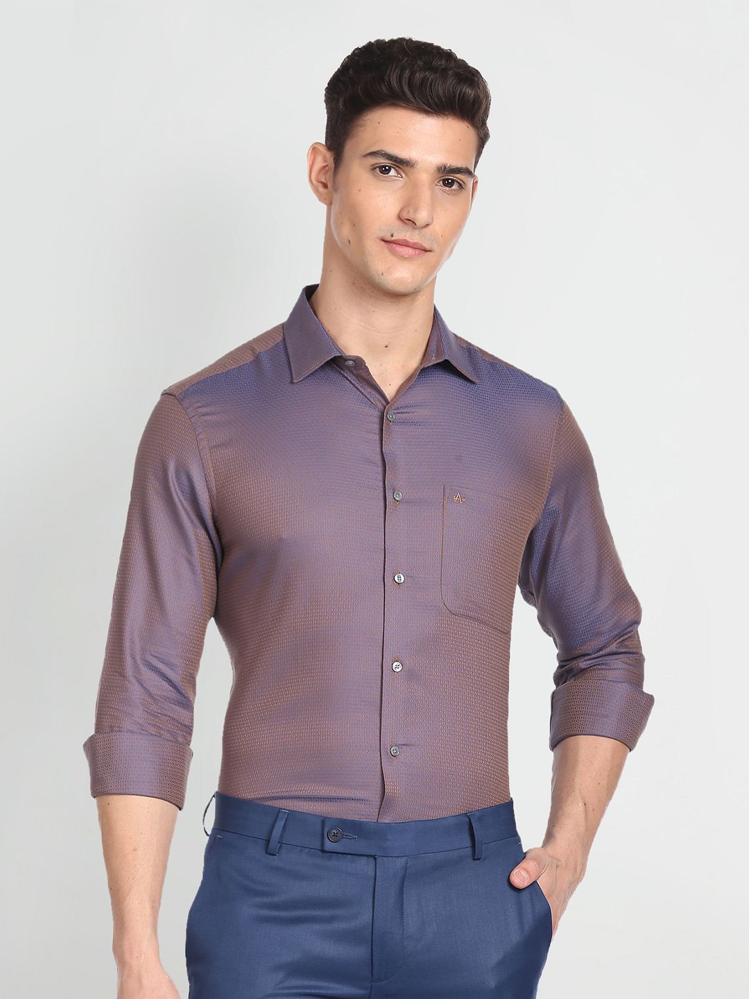 

Arrow Self Design Pure Cotton Formal Shirt, Purple