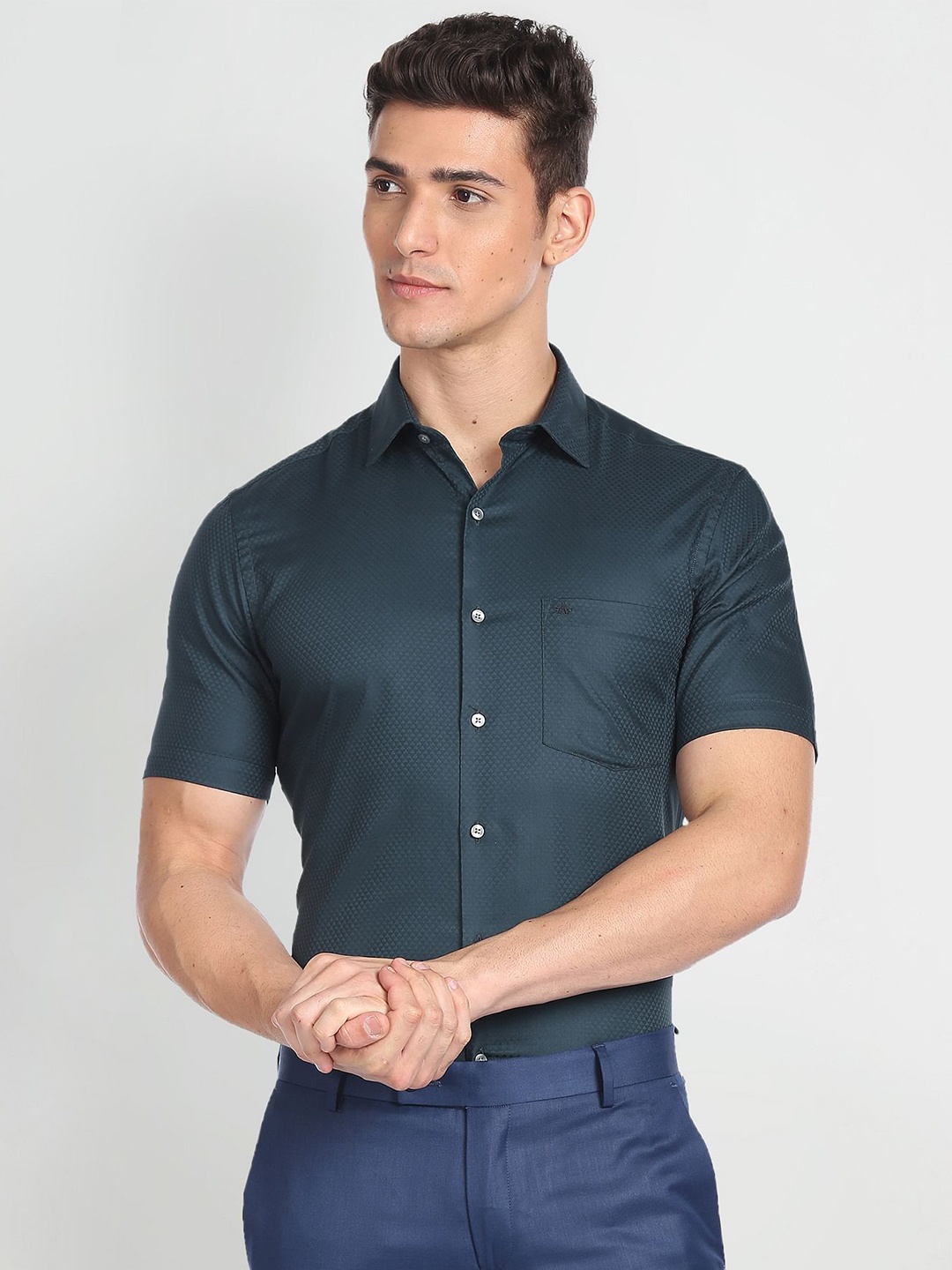 

Arrow Self Design Pure Cotton Formal Shirt, Teal