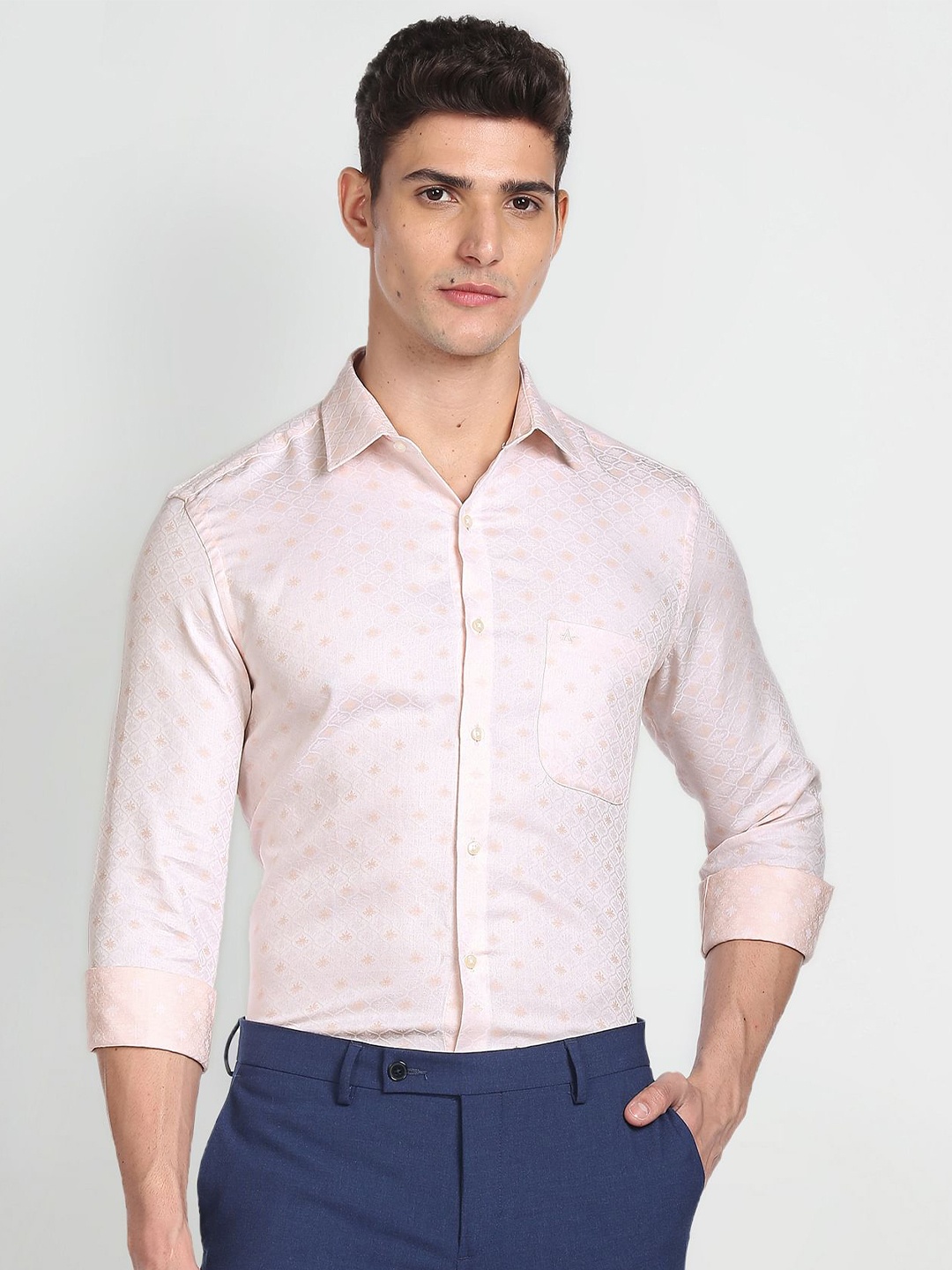 

Arrow Self Design Slim Fit Pure Cotton Formal Shirt, Peach
