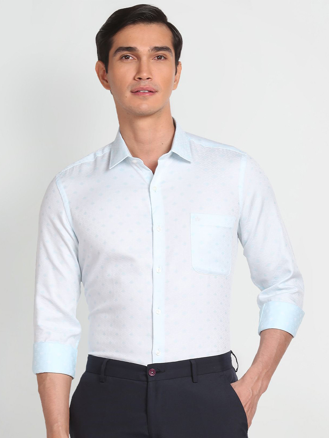 

Arrow Slim Fit Self Design Pure Cotton Formal Shirt, Blue