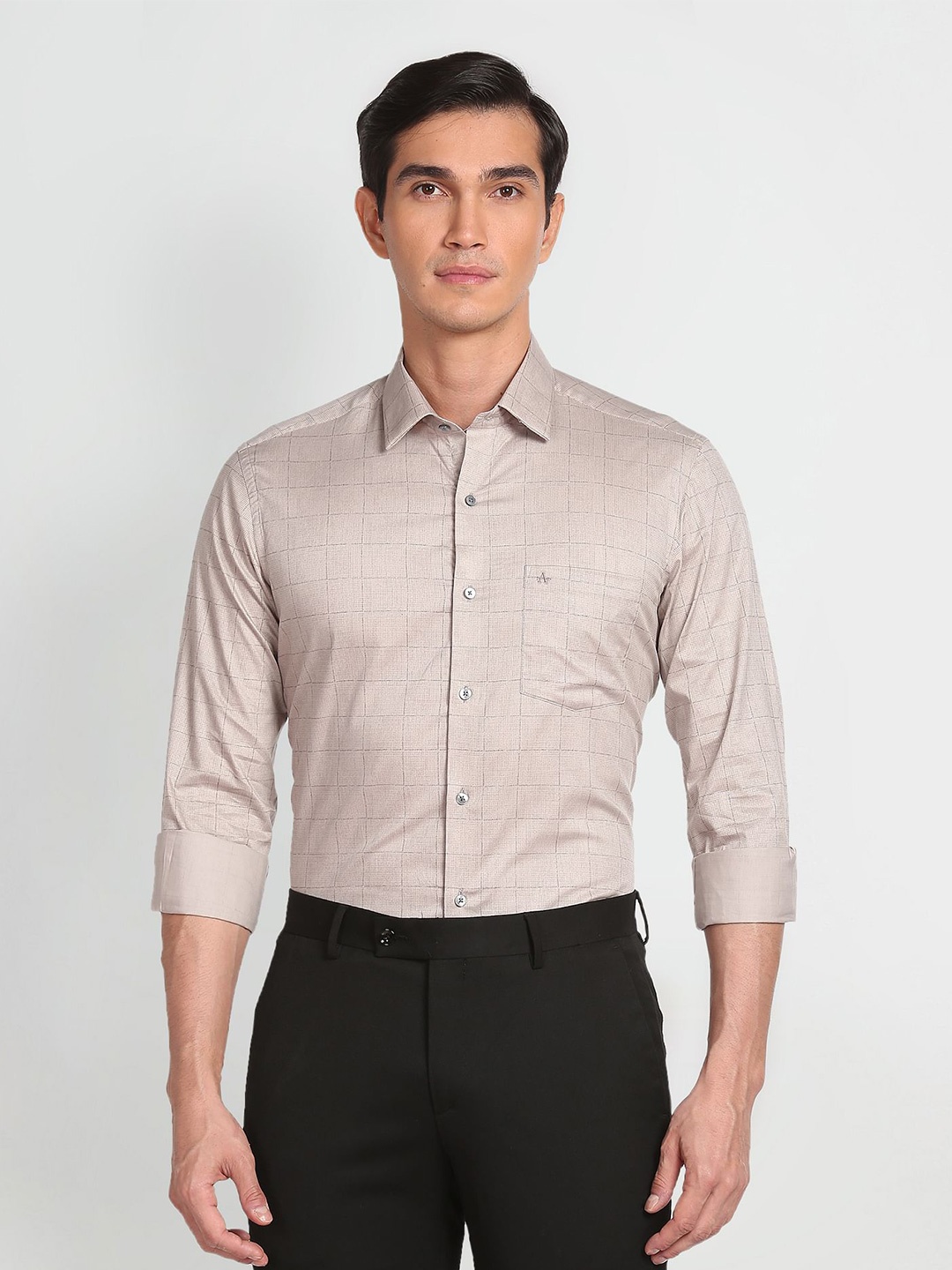 

Arrow Slim Fit Checked Pure Cotton Formal Shirt, Brown