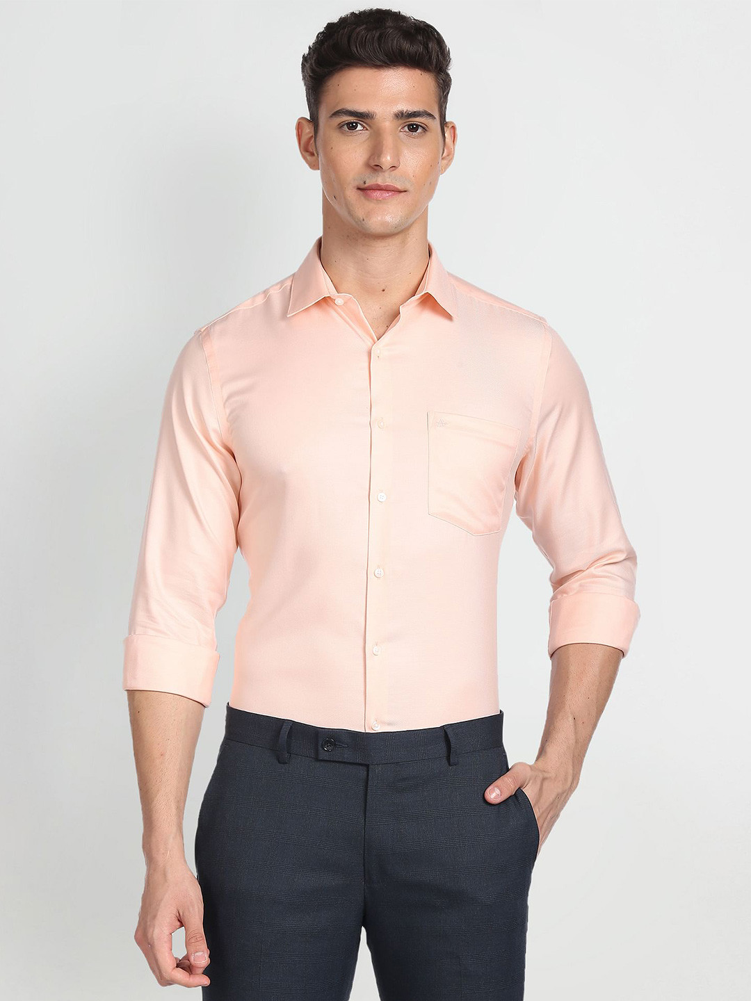 

Arrow Slim Fit Pure Cotton Auto Press Solid Formal Shirt Formal Shirt, Peach
