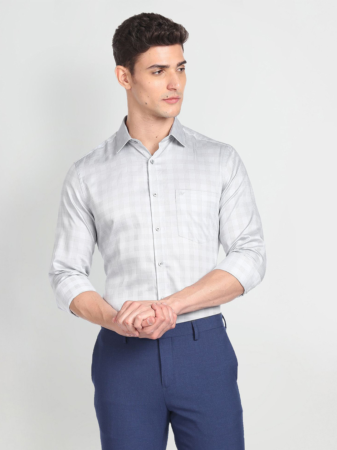 

Arrow Tartan Checked Pure Cotton Formal Shirt, Grey