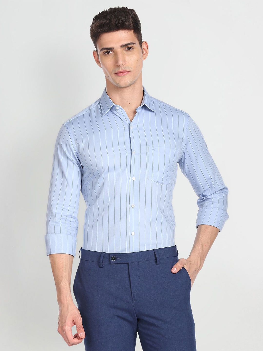 

Arrow Slim Fit Striped Pure Cotton Formal Shirt, Blue