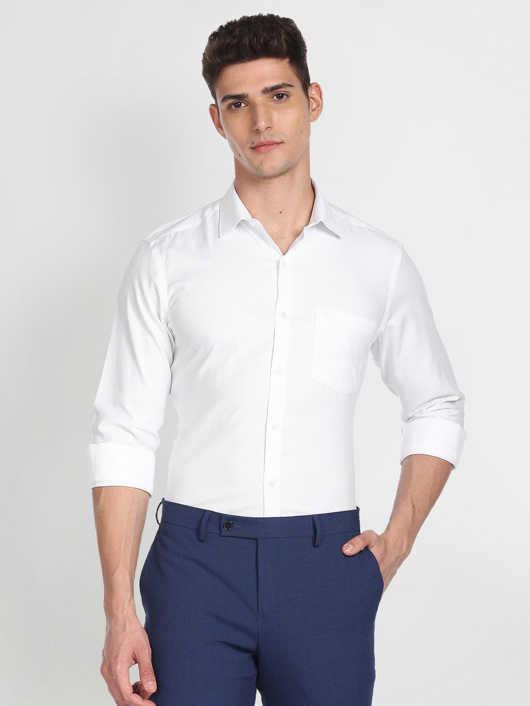 

Arrow Self Design Textured Pure Cotton Formal Shirt, White