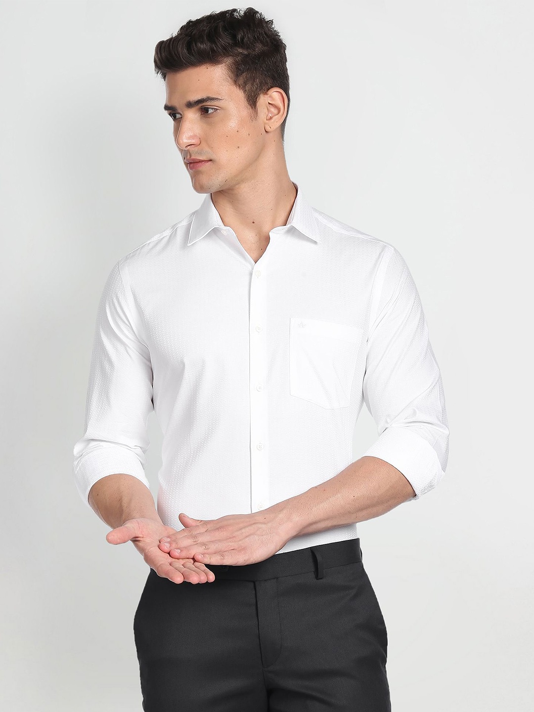 

Arrow Self Design Textured Pure Cotton Formal Shirt, White