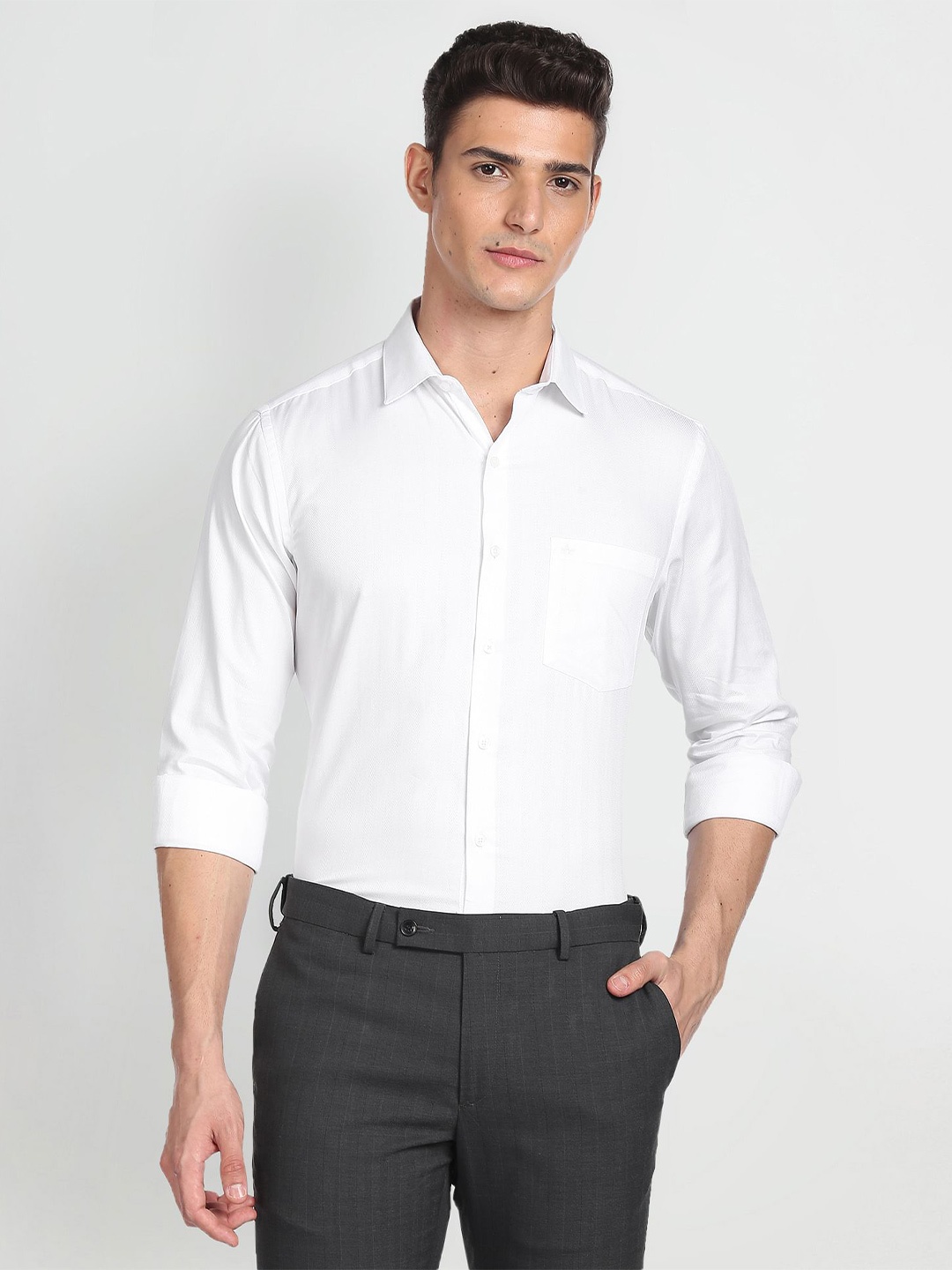 

Arrow Slim Fit Patterned Weave Pure Cotton Formal Shirt, White