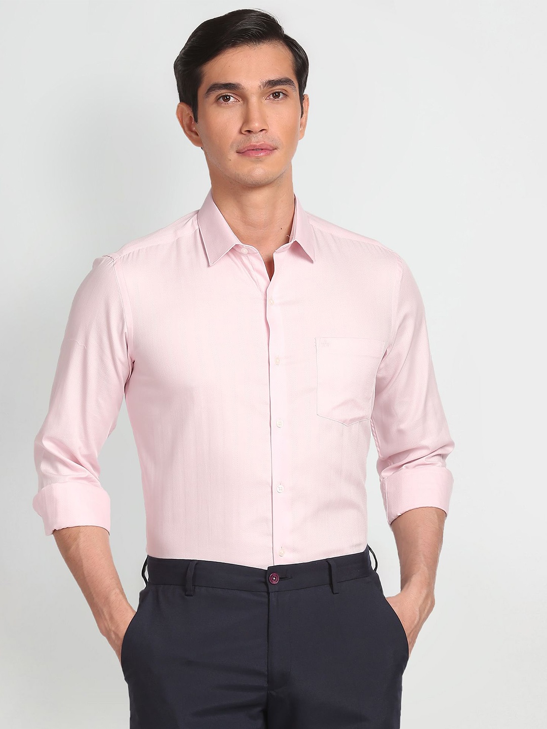 

Arrow Slim Fit Self Design Pure Cotton Formal Shirt, Pink