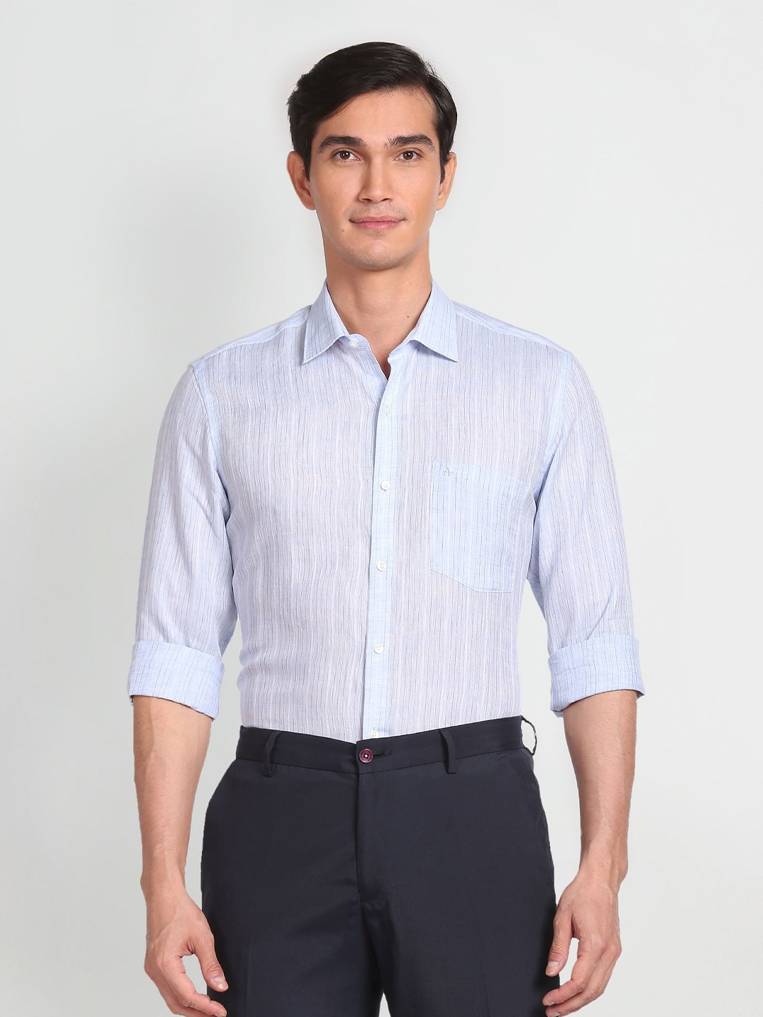 

Arrow Striped Pure Linen Formal Shirt, Blue
