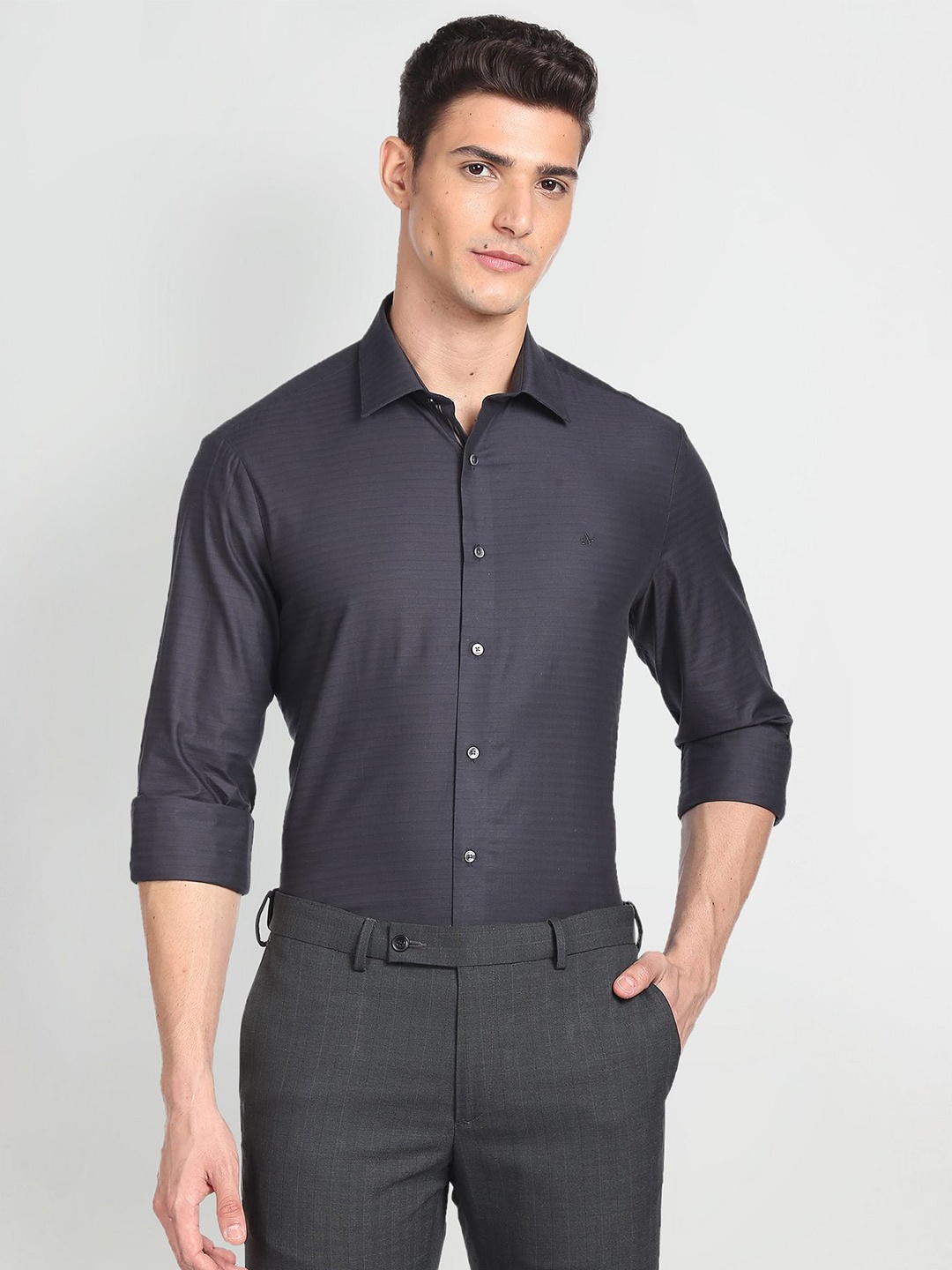 

Arrow Self Design Pure Cotton Formal Shirt, Grey