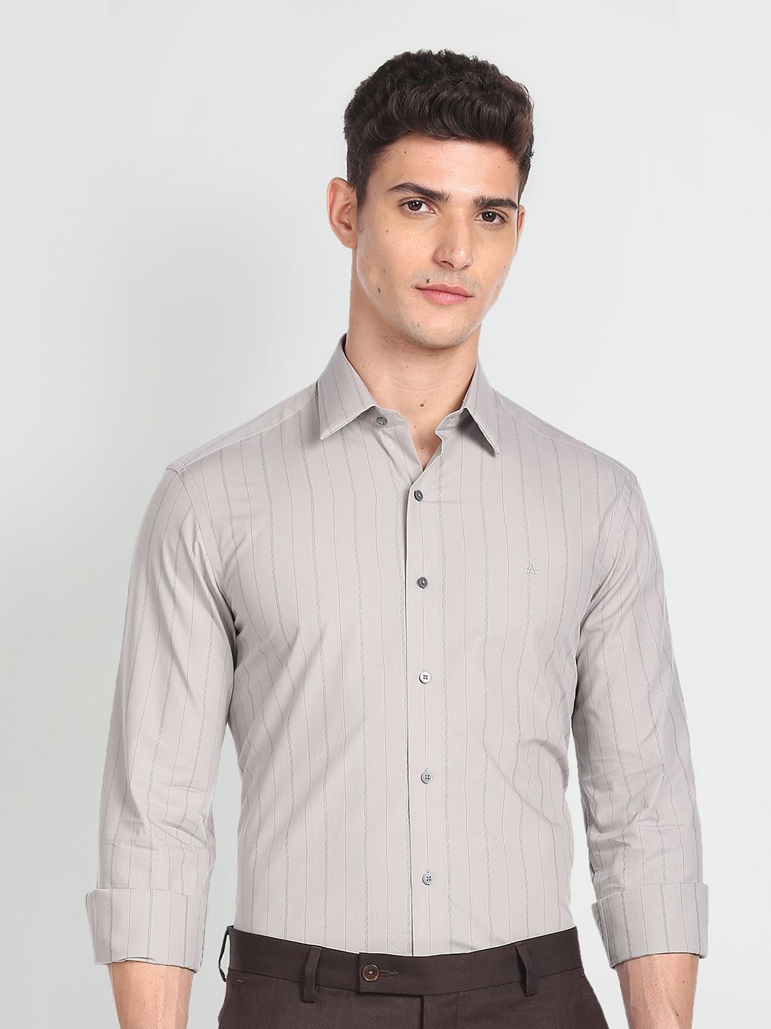 

Arrow New York Slim Fit Striped Pure Cotton Formal Shirt, Grey